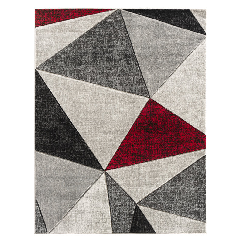 Tapis rouge à motif géométrique Alviso, Rectangle 3 pi 8 po x 5 pi 6 po