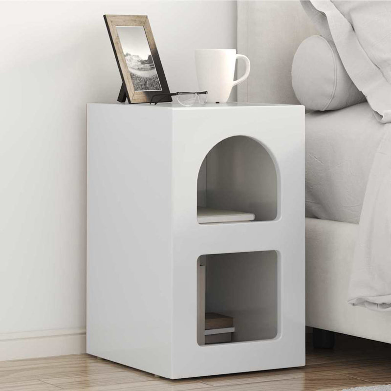 29.5cm W Manufactured Wood Bedside Table, High Gloss White