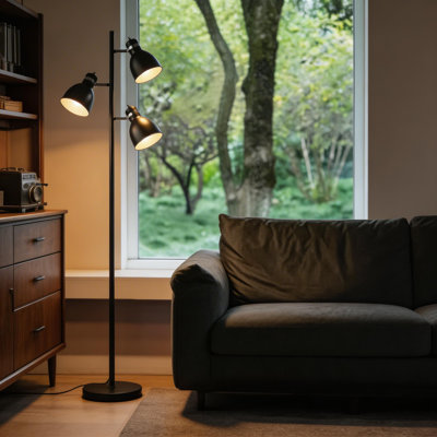 65" Black Metal Tree Floor Lamp Modern Standing Tall Pole with 3 Adjustable Rotating Lights Floor for Living Room Bedroom Offic(not include bulb)