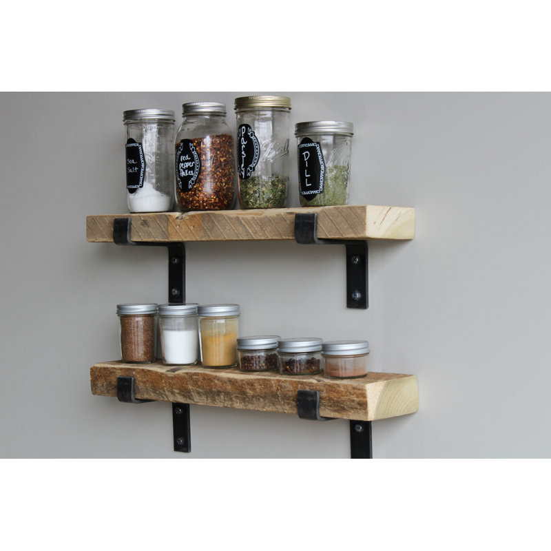 Brennon 2 Piece Reclaimed Barn Wood Bracket Shelf, Natural (no stain), 2" H x 18" W x 7" D