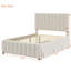 Lit plateforme double tapissier avec gigogne simple et 3 tiroirs, tissu en lin, beige-117250201