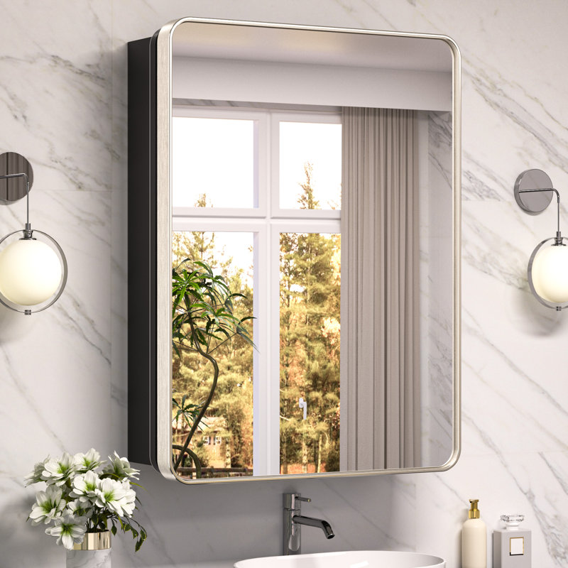Gervon Rectangle Recessed Medicine Cabinet with Adjustable Shelves, 32" H x 24" W x 5" D, Nickel