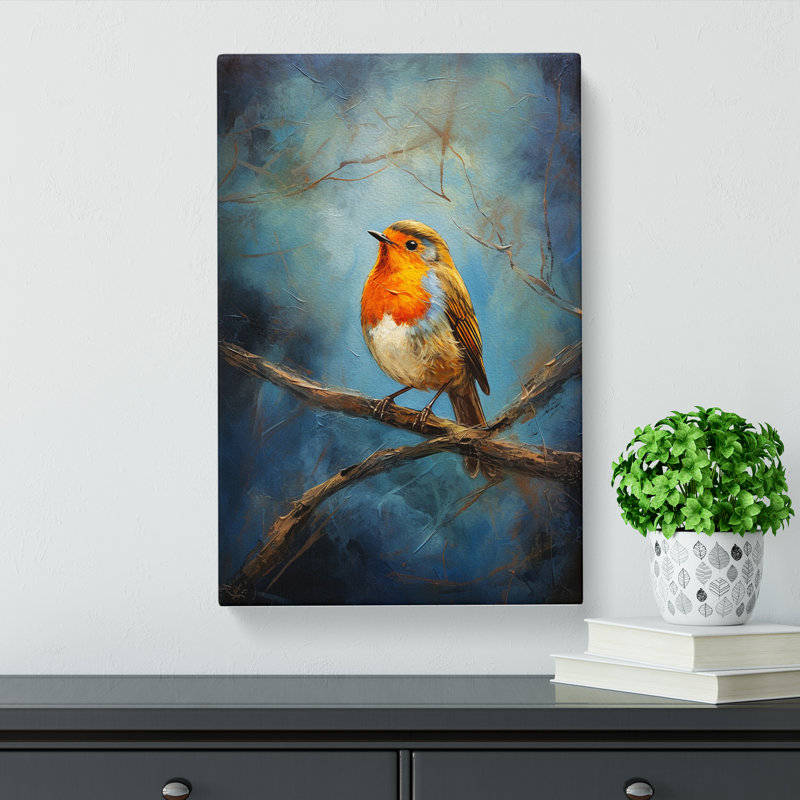Robin Bird Expressionism No.2 - Wrapped Canvas, 60cm H x 40cm W x 3cm D