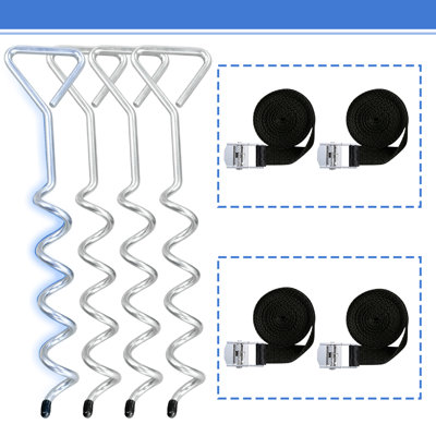 Trampoline Ground Anchor Kit with Reinforced Safety Straps, Wind Resistant Auger Anchors for Trampolines, Tents and Backyard Play Structures