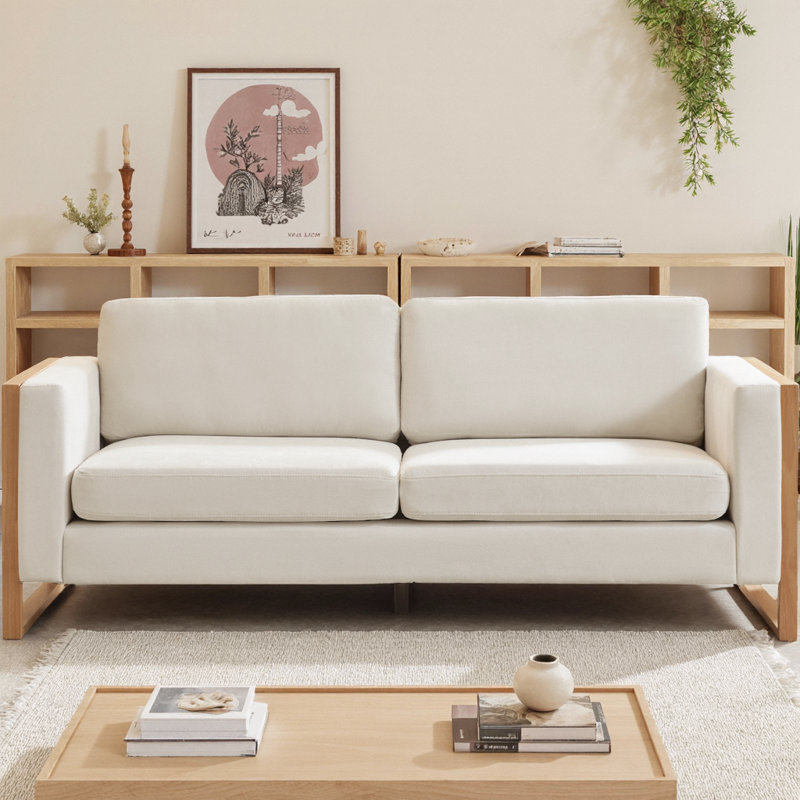 79" Modern 2-Seater Sofa with Solid Wood Legs, Fabric Upholstery Couch with Foam Cushions and Center Support, Clean Line Design for Living Rooms, Bedrooms