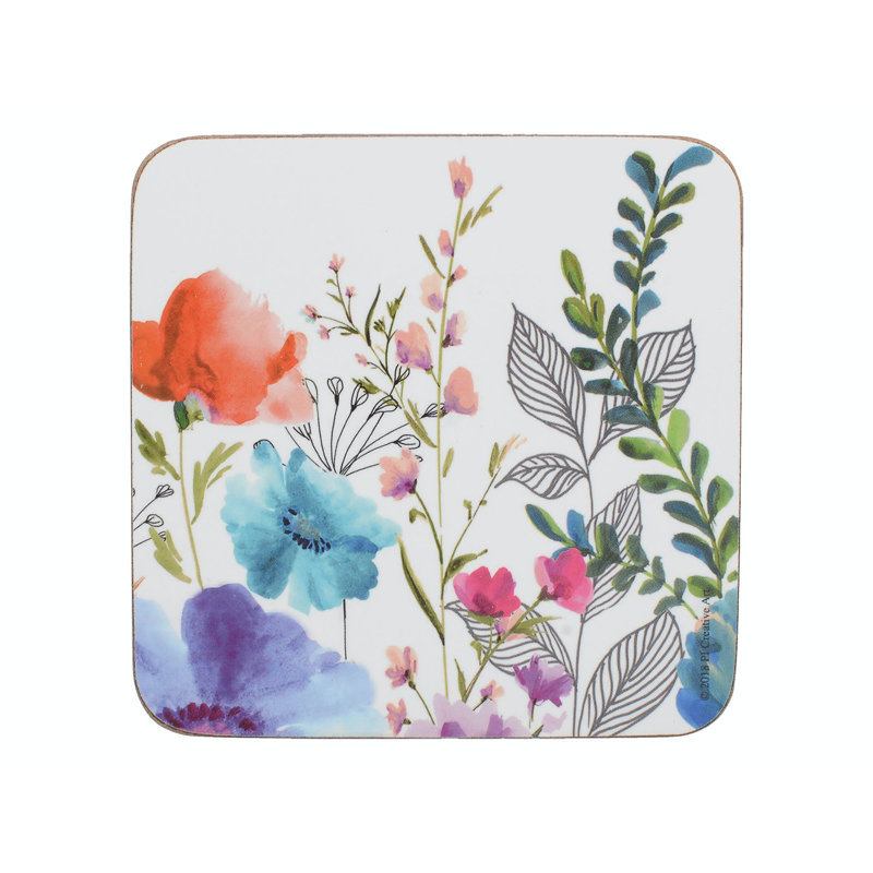 Meadow Floral Cork Square 6 Piece Coaster Set