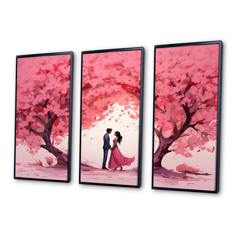 Couple Love Under The Tree II - Paysage romantique, art mural, Cadre flottant noir, H 28 po x l 36 po x P 1 po