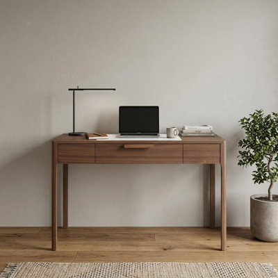 Bureau d'ordinateur en marbre et bois blanc et brun Waconia
