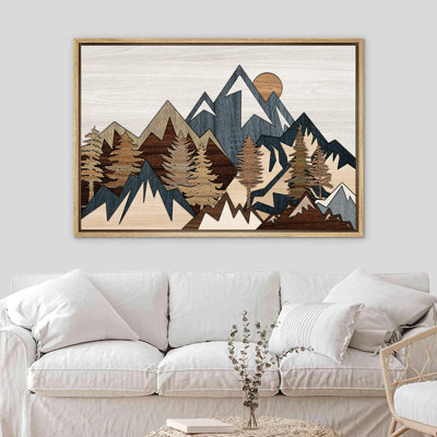 Western Wood Effect Landscape 3D Illusion Mountain Rustic Pictures Framed Canvas Print Wall Art