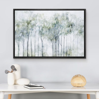 Abstract Forest "Muted Pastel Green Trees Artwork, Modern Watercolor Painting Wall Pictures, Large Framed Canvas Giclee Print Wall Art"