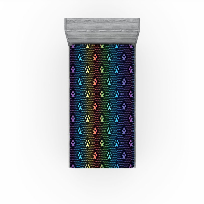 Drap-housse Ambesonne, paquet de 2, Drap-housse simple TG, Noir / bleu / géométrique jaune