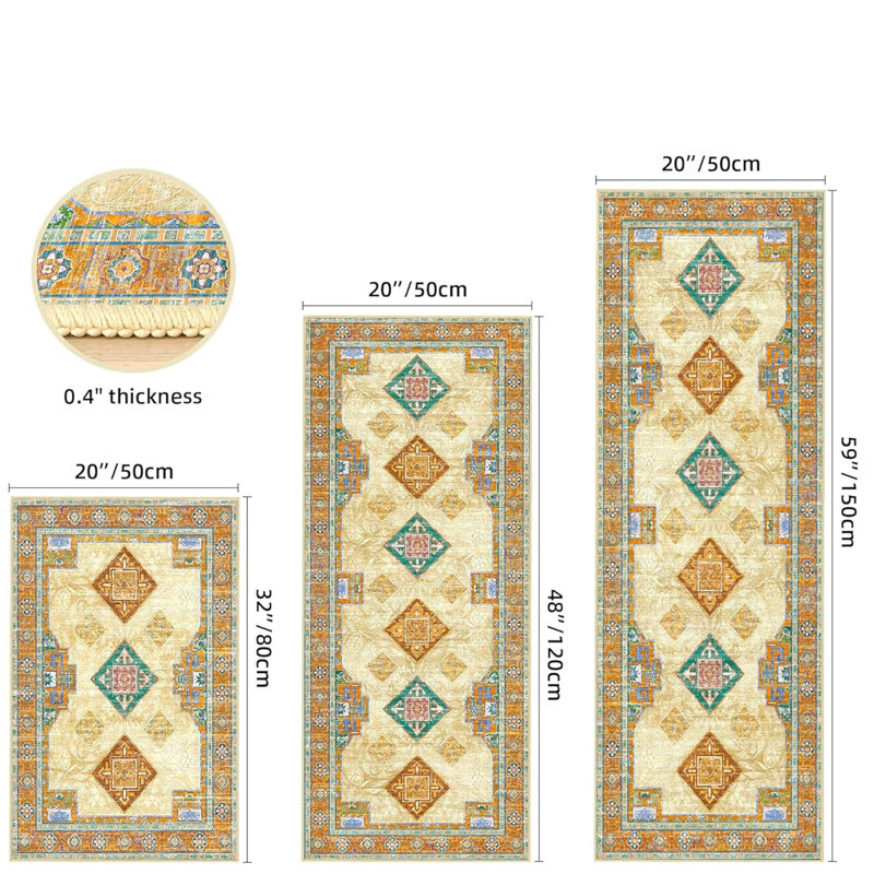 Ensemble de 3 tapis de cuisine lavables et antidérapants, Orange