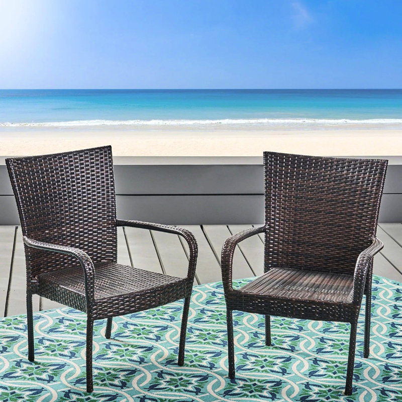2Pcs Stackable Outdoor Pe Chairs In Brown, Transitional Design, 25.25 Deep, Easy Use Of , Stackable, 22.50 Wide, Ready To Outdoors