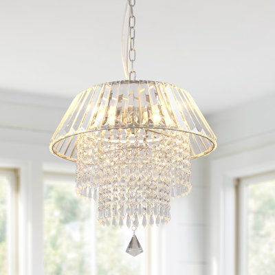 Mini lustre tambour en cristal de luxe à 3 lumières pour la chambre à coucher, lustre moderne à 3 niveaux pour le salon de la salle à manger