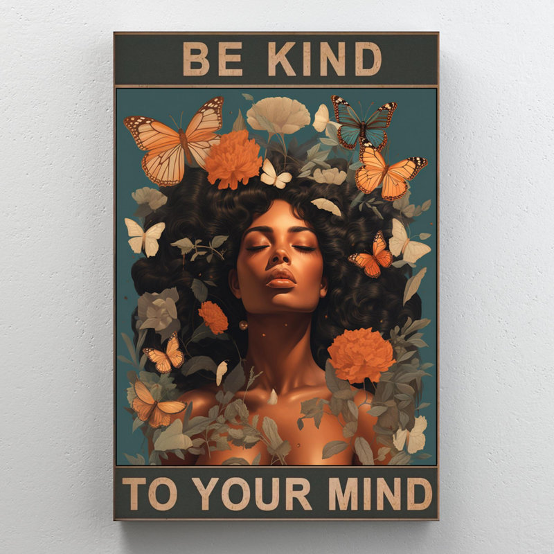 Fleur rouge «Be Kind To Your Mind», H 36 po x l 24 po x P 1,25 po