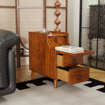 Wexford Collection Single Drawer Wood Accent Table – Mid-Century Modern Nightstand / Side Table with Pull-Out Drawer, Solid Wood Finish, Compact Storage for Bedroom, Living Room, Office, Set of 2