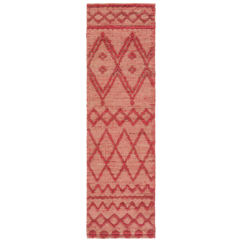 Jeanel Natural Fiber Flat Weave Jute/Cotton Geometric Rug in Red, Runner 2'3" x 8'