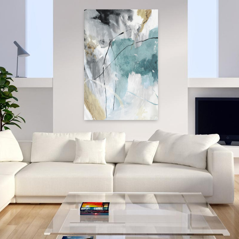 Enigmatique bleu sarcelle II, art moderne abstrait, H 48 po x l 32 po