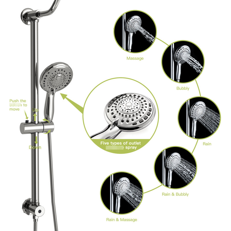 10Inch Shower - Dual Heads, 5 Water Outlet Modes, Wall Mounted, Bathroom Accessory Part, Chrome