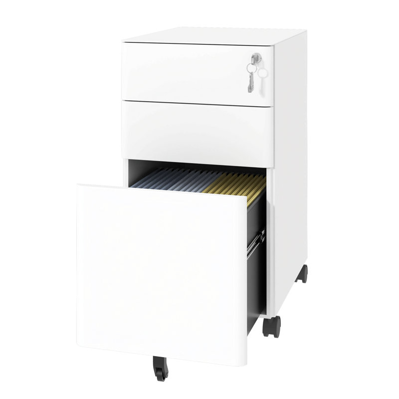 3-Drawer Mobile File Cabinet with Lock, All-Steel Rolling Storage Cart with Anti-Tip Design, Fully Assembled Office/Home Cabinet in White