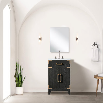 20 In. W Black Oak Single Bath Vanity With 18 Mirror, Acrylic Top, Soft - Close And Storage Compartment Depth, Oak, Countertop, Closing Mirror