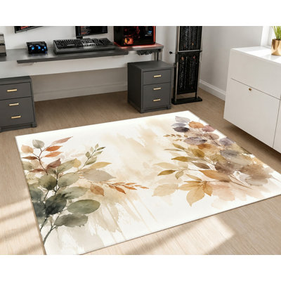 Tapis aquarelle à motif floral, motif botanique aux tons terreux, motif artistique d'éclaboussures de peinture, tapis de sol intérieur antidérapant, décoration élégante pour le salon, la chambre à coucher, la salle à manger, le couloir, le studio