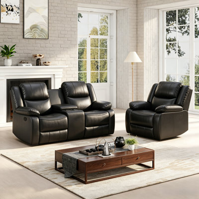 Kamarli Leather Manual Reclining Living Room Set