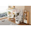 Lit mezzanine simple en bois avec bureau intégré, DEL, tablettes de rangement, armoires et escalier