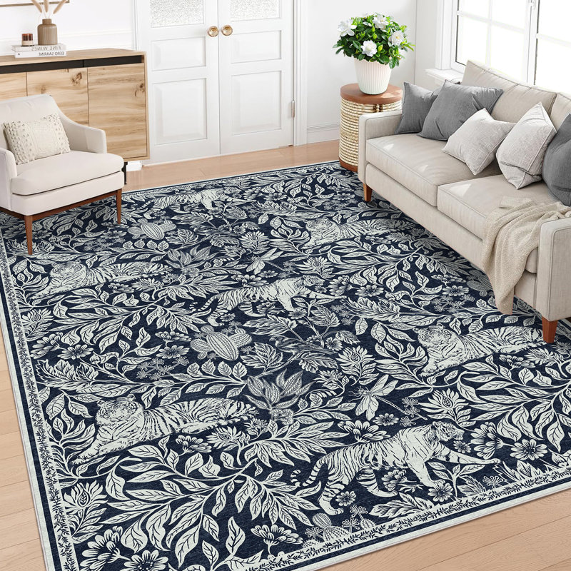  Tapis de salon pliable, lavable et lavable 10 x 13, Rectangle 10 pi x 13 pi, Noir