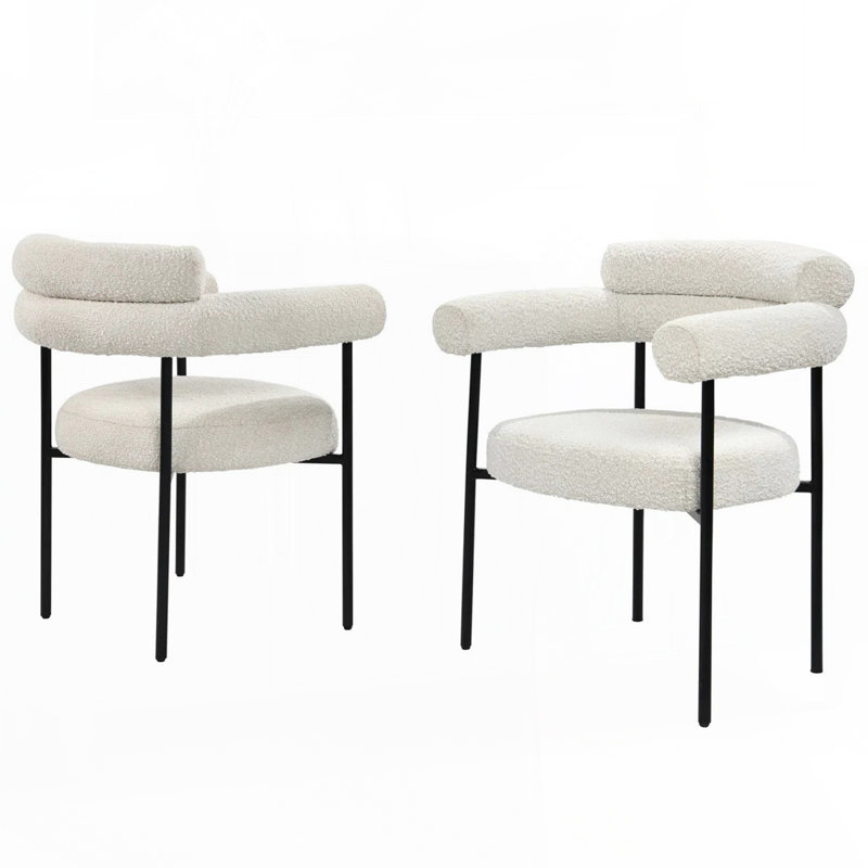 Chaise de salle à manger avec accoudoirs, Crème, crème, Noir