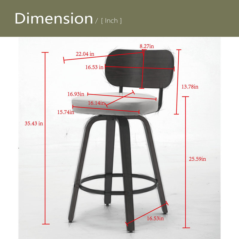 Ensemble de 2 tabourets de bar pivotants de 26 po de hauteur de comptoir, tabourets de style Mid-Century pour îlot de cuisine