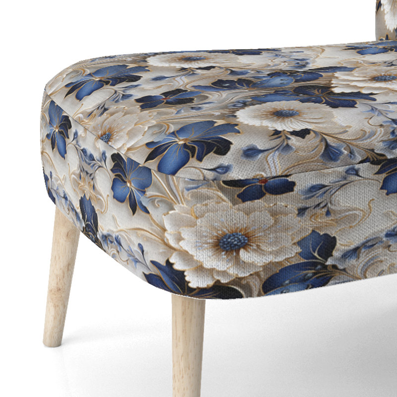 Chaise d'appoint rembourrée Cottage A, Motif victorien en filigrane bleu de cobalt