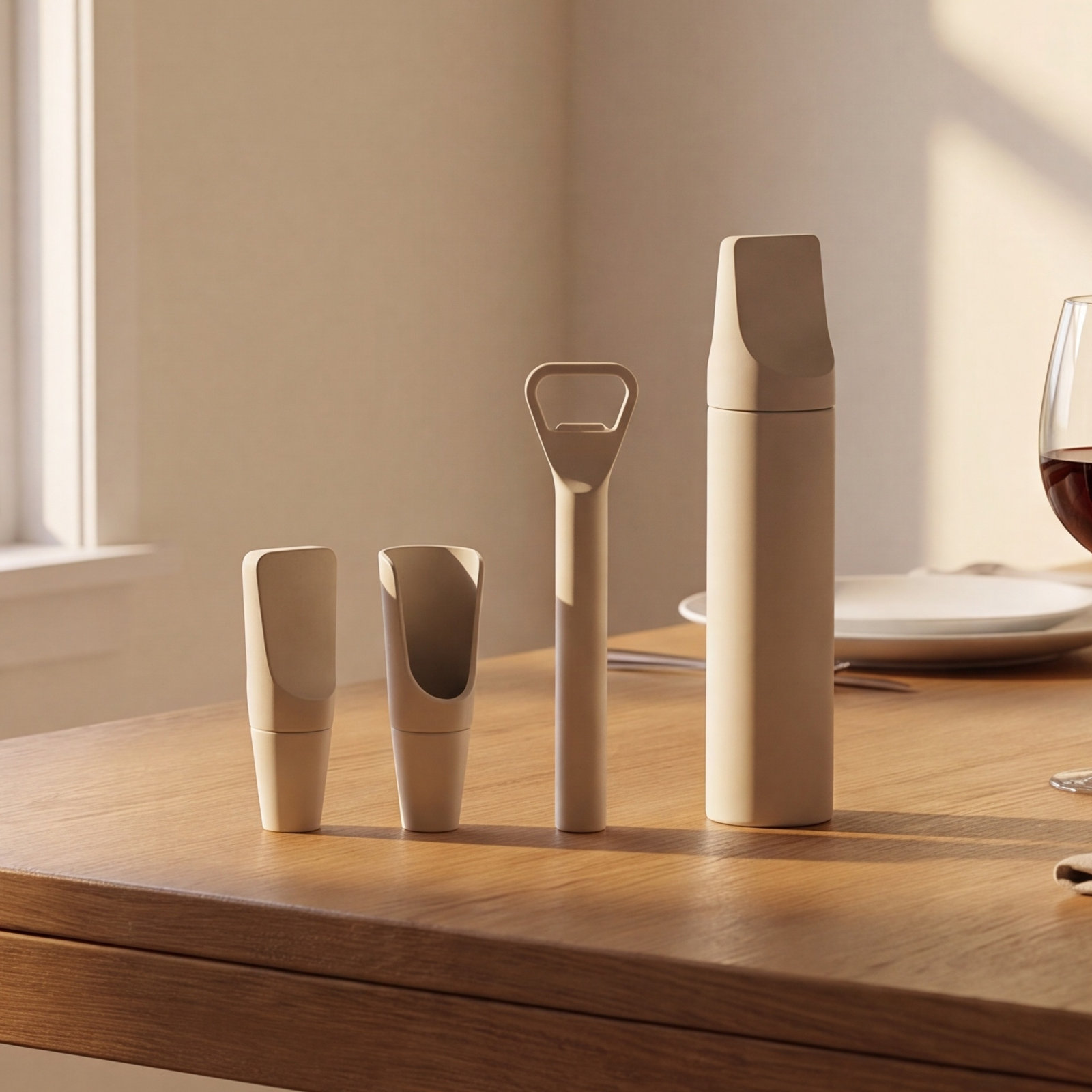 ILO 4-Piece Wine Accessory Set, Beige