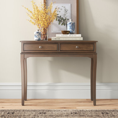 Durable Rustic 35.5'' Console Table – Solid Wood with 2 Drawers & Open Shelf for Baskets and Décor