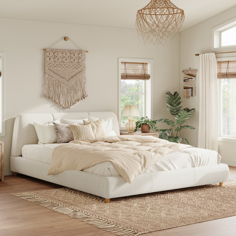 Arden Contemporary Upholstered Platform Bed With Cotton-Linen Blend Fabric And Wood Frame, King