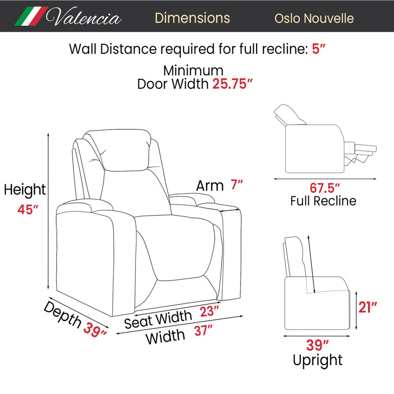 Fauteuil inclinable électrique en cuir Valencia