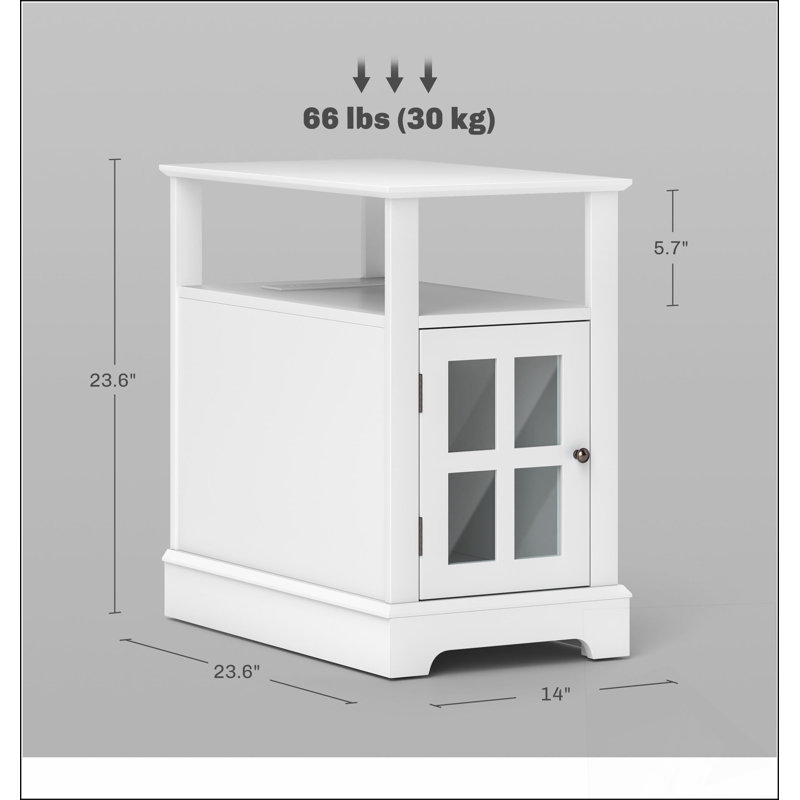 End Table with Charging Station, Narrow Side Table with USB Ports and Outlets, Small Table with Hidden Storage and Open Shelf for Living Room,