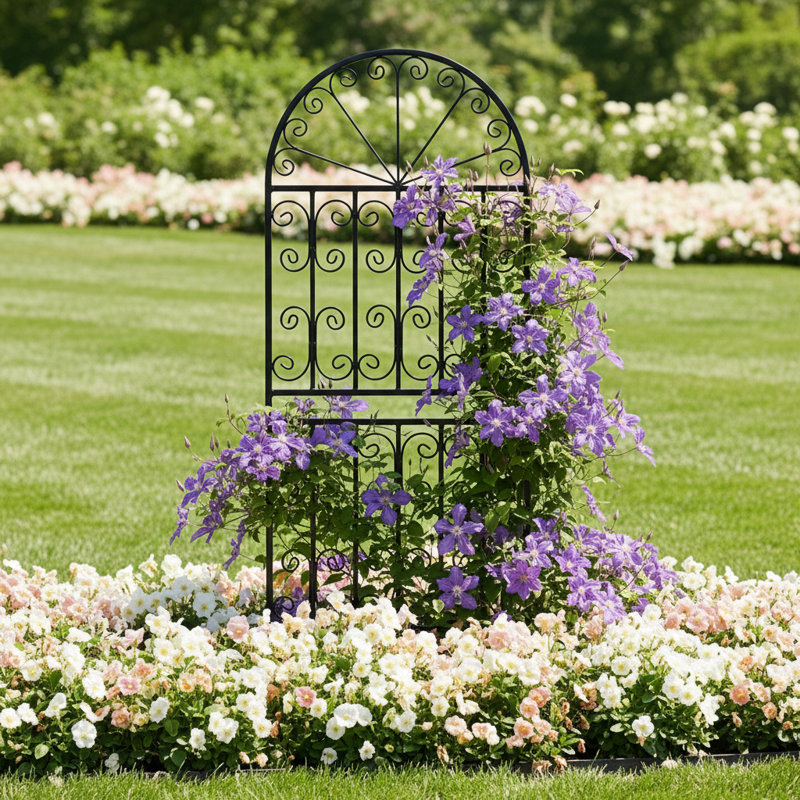 Astoria Grand 59" H X 22" W Arched Metal Garden Trellis With Scrollwork ...