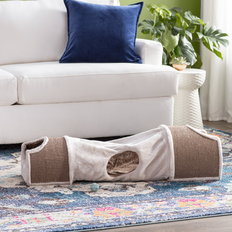 Cream and Brown Sisal Cat Tunnel with Plush Condos