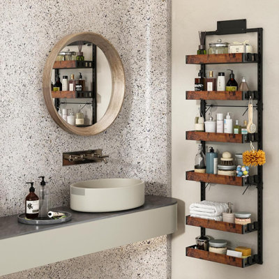 Rangement pour garde-manger au-dessus de la porte, panier de rangement en bois réglable à 6 niveaux