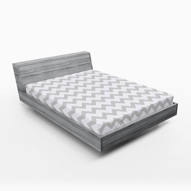 Drap-housse Ambesonne, paquet de 2, Drap-housse très grand californien, Gris pâle / chevron blanc