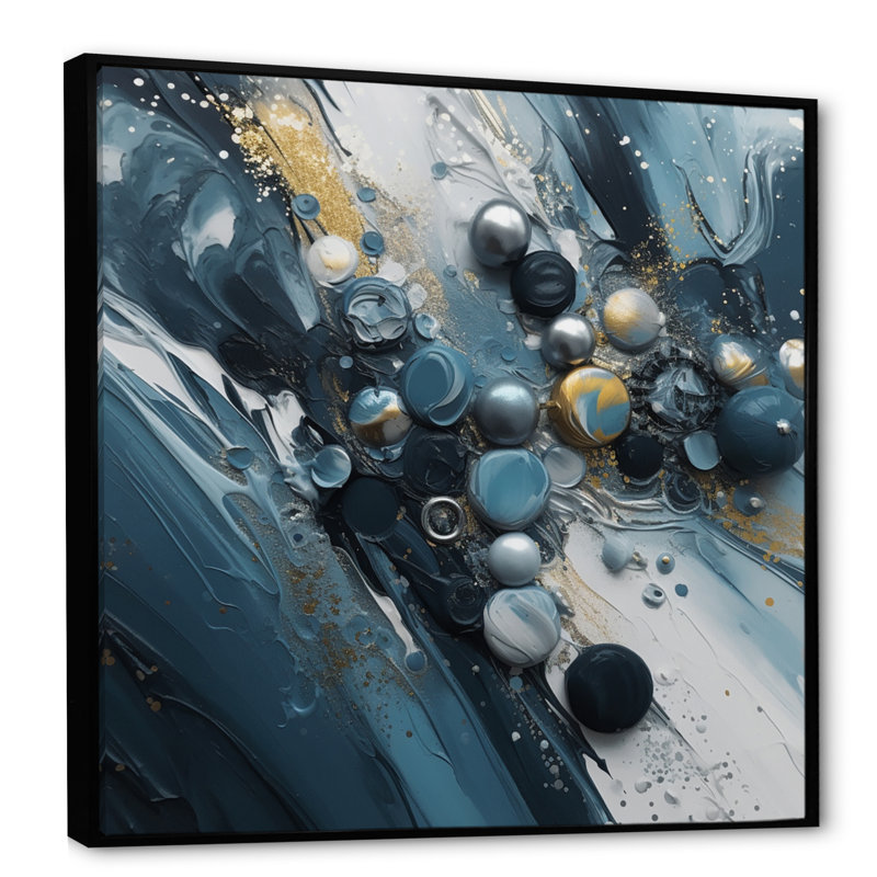 «Blue and White Transcendent Brushstrokes IV», reproduction sur toile, H 16 po x l 16 po x P 1 po, Cadre flottant noir