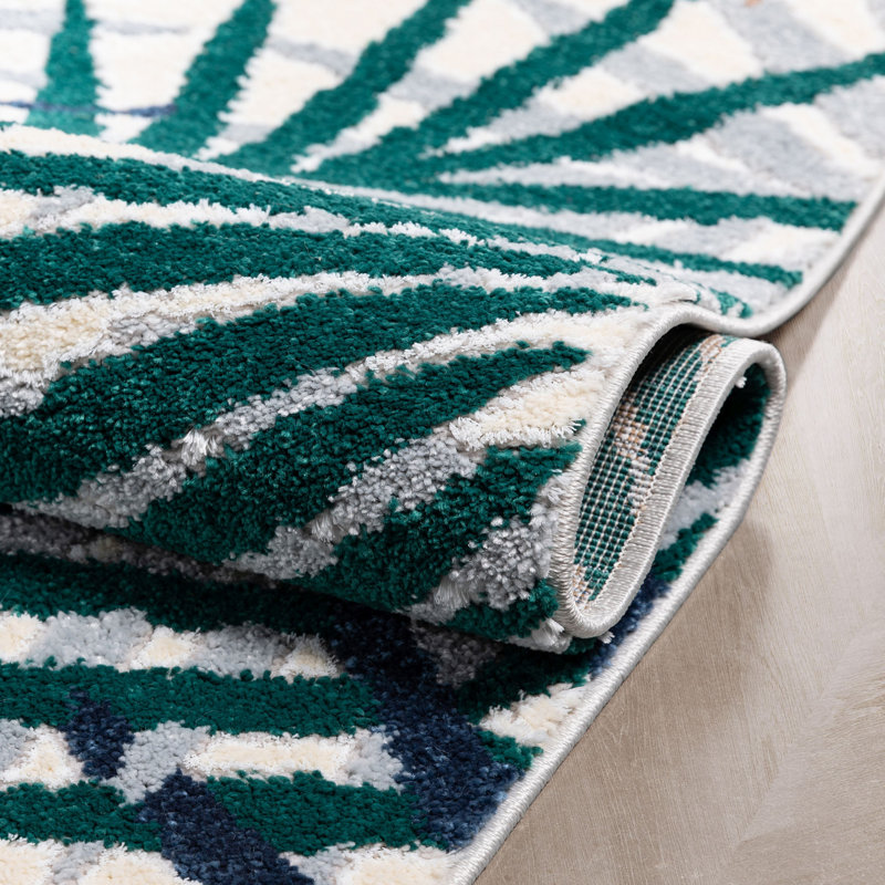 Leona Green and Blue Abstract Leaves Area Rug, 7'10" x 9'10"