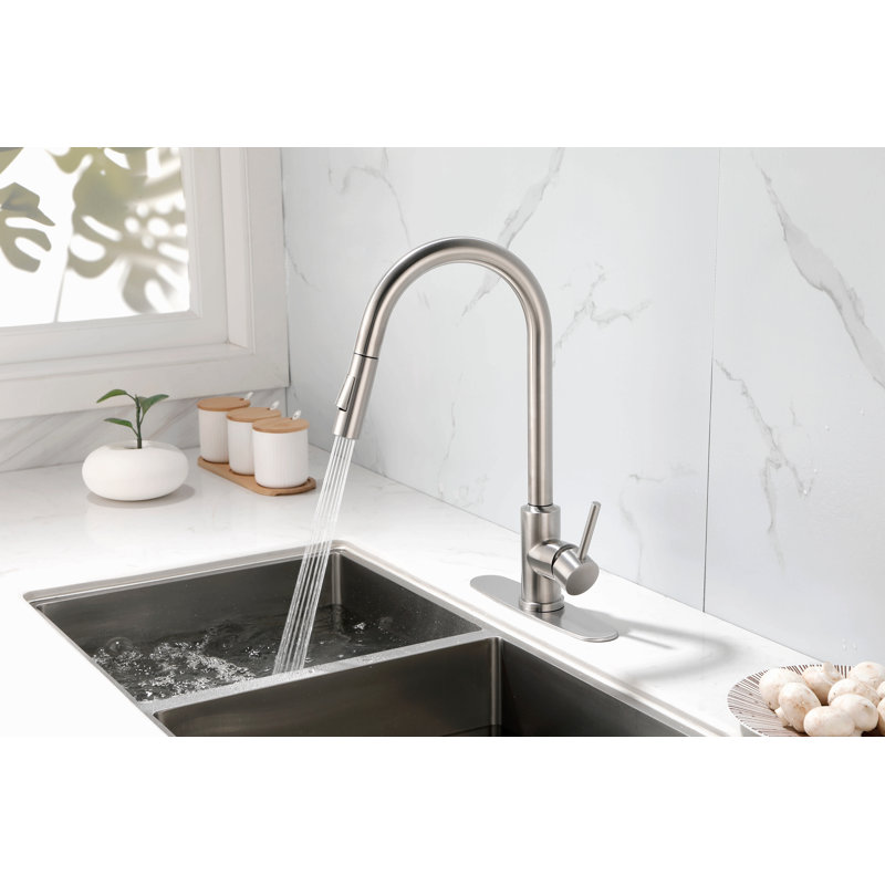 Robinet de cuisine avec douchette extractible, Nickel brossé