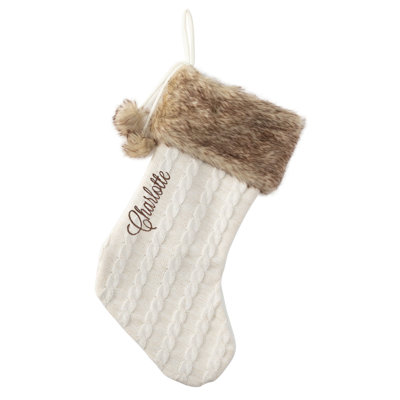 Fur Cuff Cable Knit Stocking