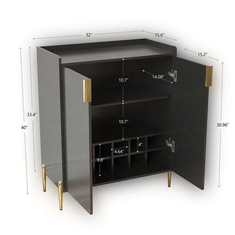 Armoire de bar à vin à 2 portes avec porte-bouteilles et tablette de rangement réglable, buffet moderne avec charnière à fermeture en douceur, armoire de buffet de salle à manger, armoire à liqueur de cuisine, chariot de café de salon