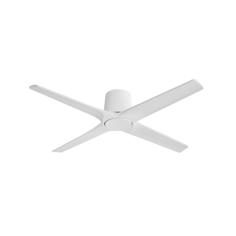 Ventilateur de plafond encastré standard à 4 pales en bois massif avec télécommande, Blanc, 54, Blanc