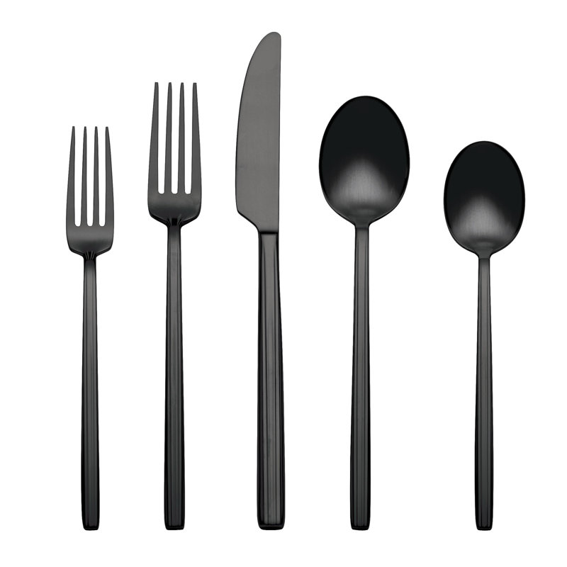 Oneida Dean Satin Champagne 20 Piece Flatware Set, Black
