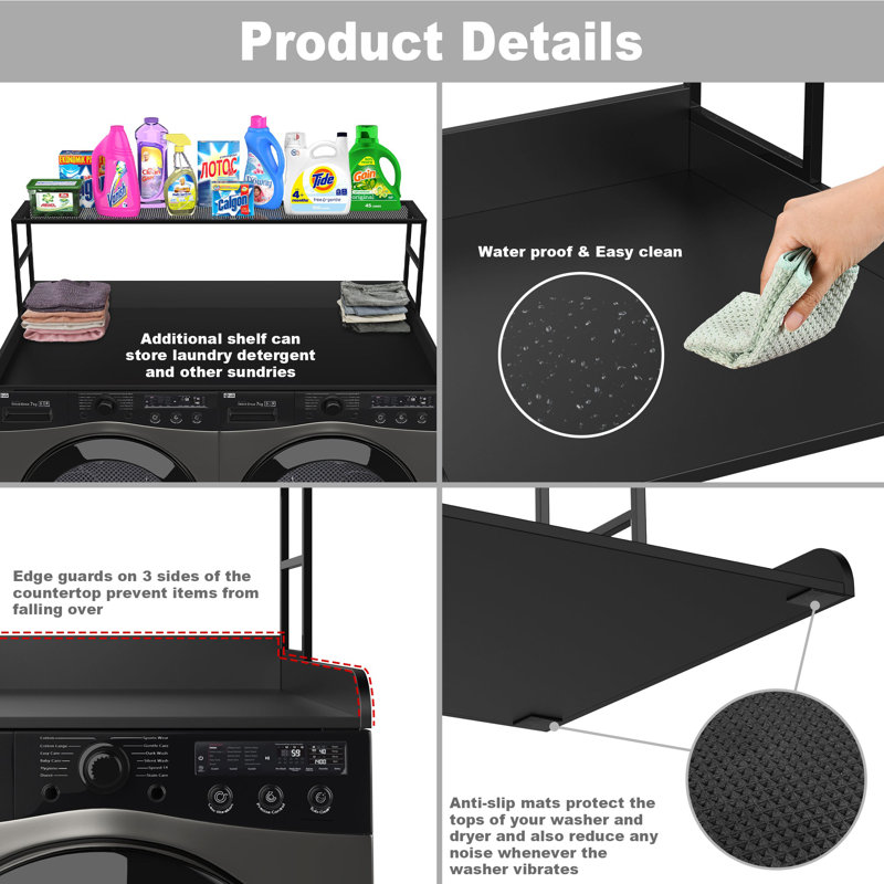 Black Expandable Washer Dryer Countertop with Metal Shelf