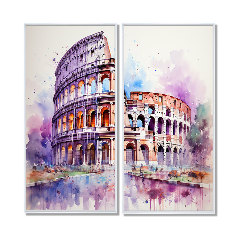 Italie, Colisée romain 2, art mural traditionnel bleu, H 20 po x l 24 po, Impression encadrée flottante, Blanc